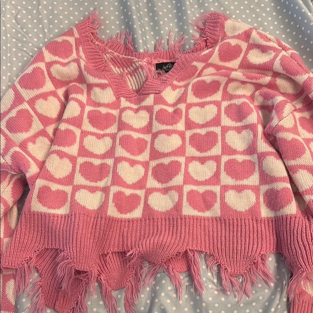 Pink Heart Pattern Sweater